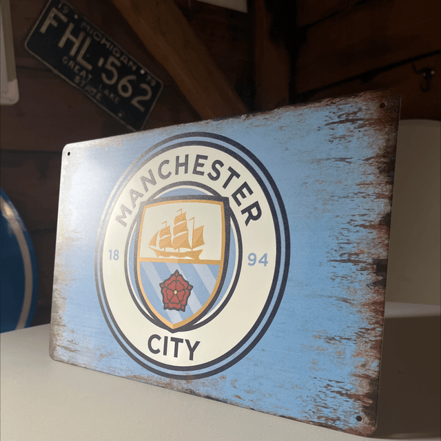 Manchester city metalen bord - 30x20 cm