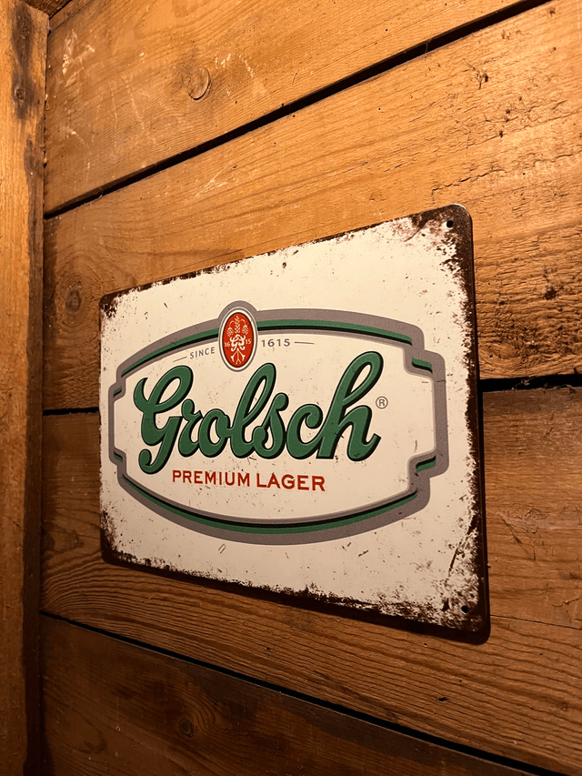 Metalen bierbord Grolsch (donker groen-grijs) - 30 X 20 cm