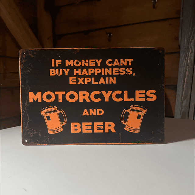 Motorcycles and beer metalen bord - 30x20 cm